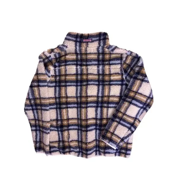 Vineyard Vines Sherpa Quarter Zip Beige Women’s L Preppy Cozy Pullover - Picture 4 of 7